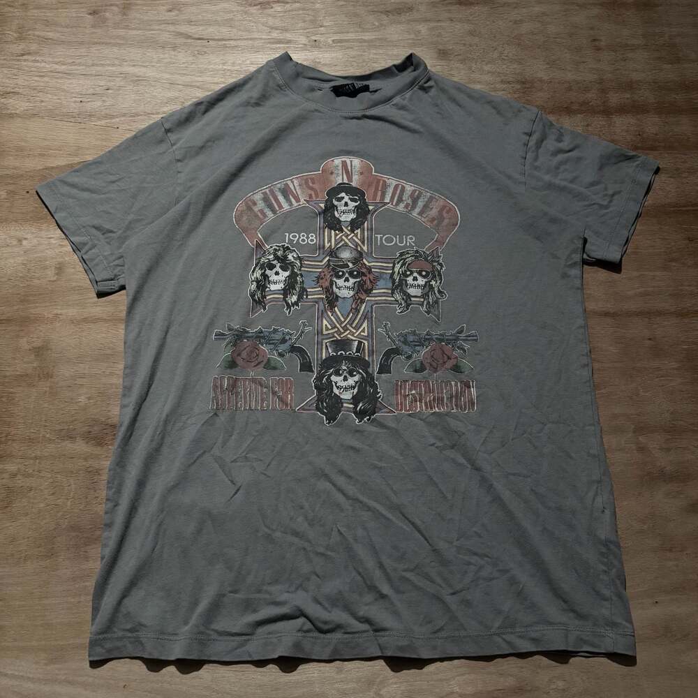 Cotton On Guns N' Roses 1988 Tour Appetite For Destruction T-Shirt Gray Size S